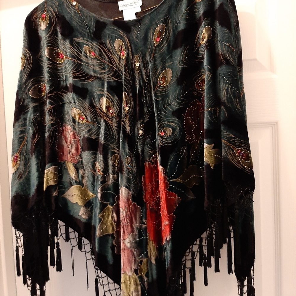 A forest green and black shawl